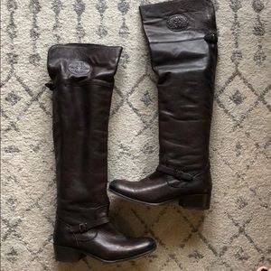 Frye dark chocolate over the knee boots - leather!
